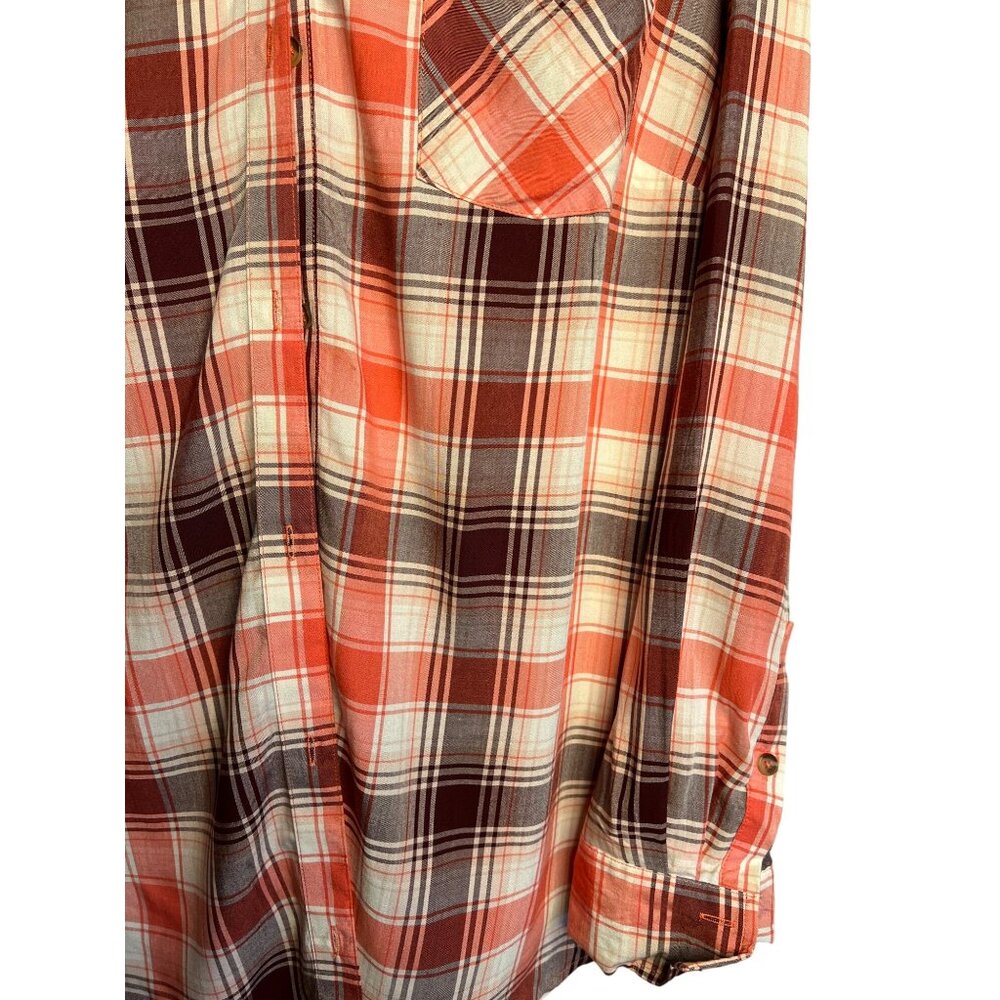 Ava & Viv Women's Plaid Button-Down Shirt Size 1X Long Sleeve Red-White-Brown - Picture 3 of 10